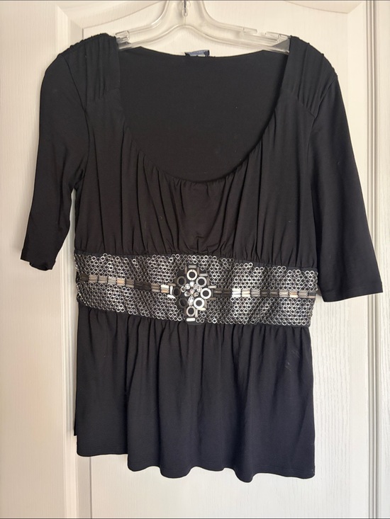 Magaschoni Tops - Magaschoni Black Scoop Neck Top with Metallic Embellished Waist